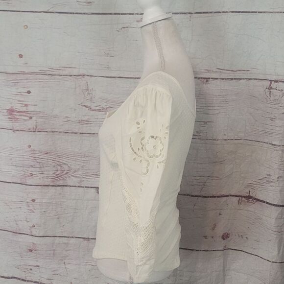 Free People Brunch Date Puffed Sleeve Crochet Top Size Medium - Picture 4 of 8